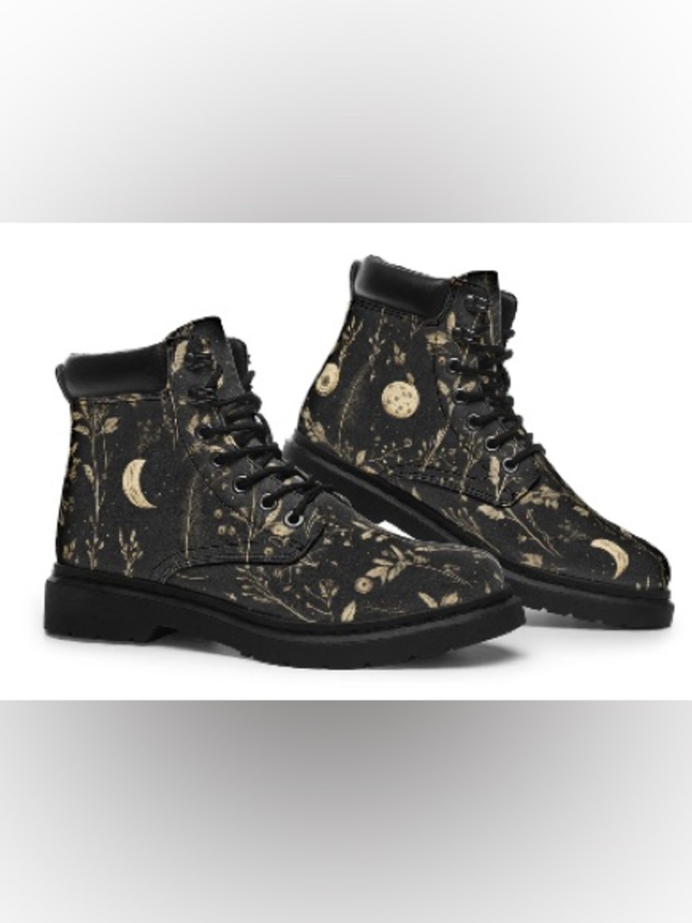 Rogue + Wolf Twilight Garden Classic Boots Black Floral Lace-Up Ankle Boots 9 - Picture 2 of 8